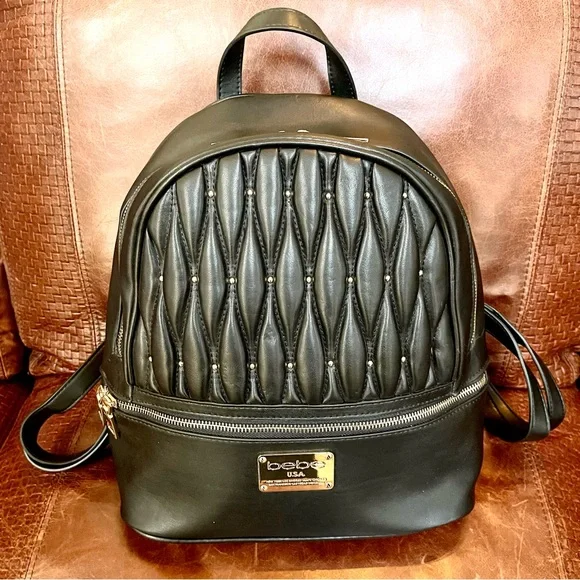 NWOT Bebe Black Rhinestone Studded Mini Backpack Y2K Glam Vegan Leather Bag bebe Mini Backpacks for Women for sale | eBay main image 2